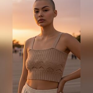 Lulu's Point For Me Tan Knit Crop Top 100% Cotton